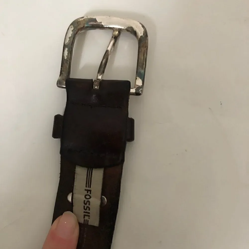 Fossil brown leather belt with square buckle